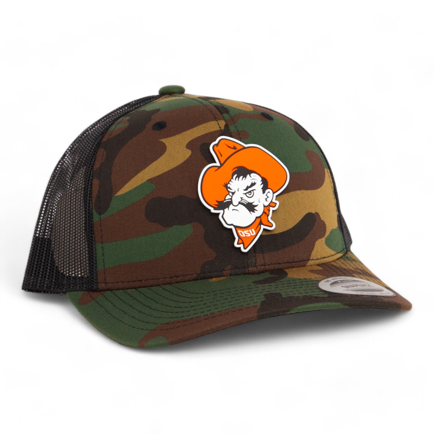 OSU Cowboys Pistol Pete 3D YP Snapback Trucker Hat- Army Camo/ Black