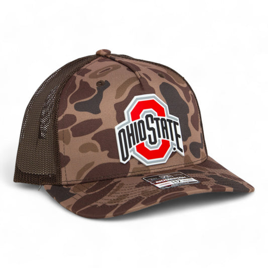 Ohio State Buckeyes 3D Snapback Trucker Hat- Bark Duck Camo/ Brown