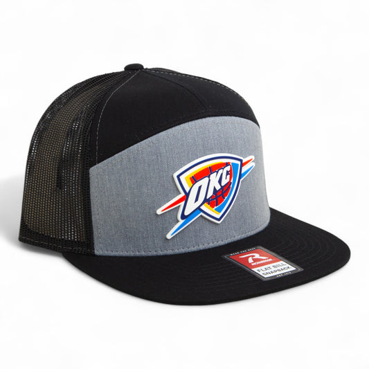 Oklahoma City Thunder 3D Snapback Seven-Panel Flat Bill Trucker Hat- Heather Grey/ Black