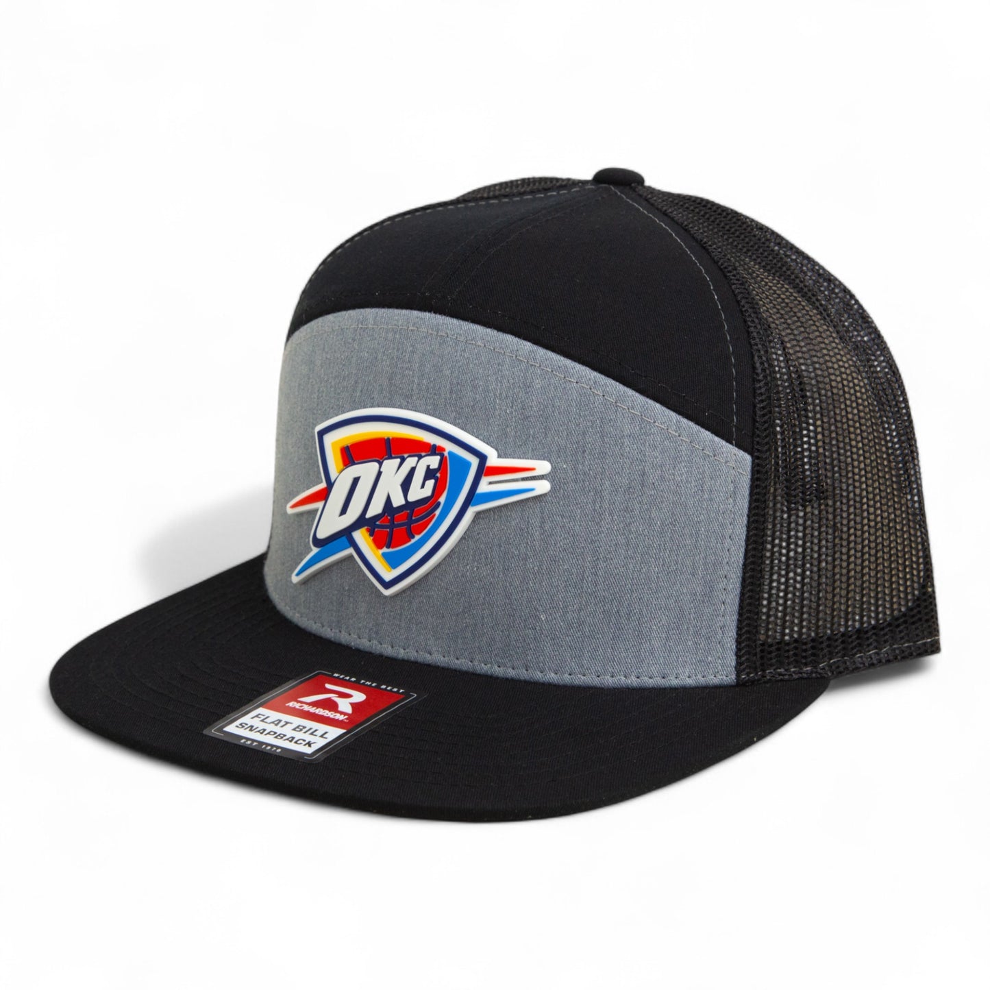 Oklahoma City Thunder 3D Snapback Seven-Panel Flat Bill Trucker Hat- Heather Grey/ Black