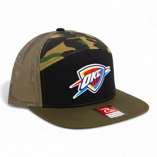 Oklahoma City Thunder 3D Snapback Seven-Panel Flat Bill Trucker Hat- Black/ Camo/ Loden
