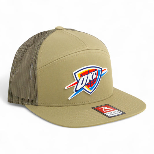 Oklahoma City Thunder 3D Snapback Seven-Panel Flat Bill Trucker Hat- Pale Khaki/ Loden Green