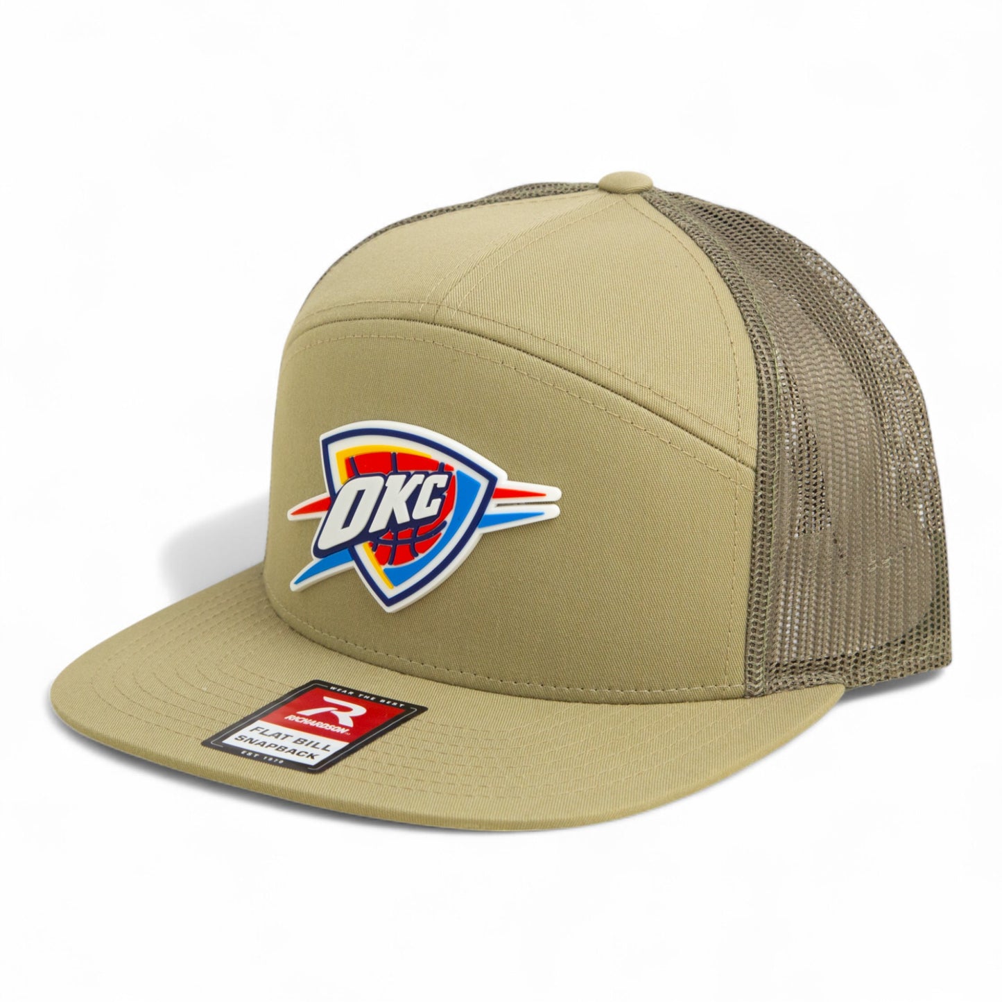 Oklahoma City Thunder 3D Snapback Seven-Panel Flat Bill Trucker Hat- Pale Khaki/ Loden Green