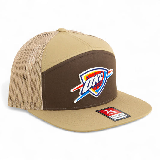 Oklahoma City Thunder 3D Snapback Seven-Panel Flat Bill Trucker Hat- Brown/ Tan