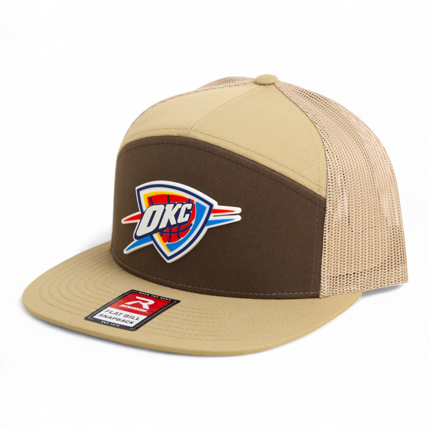Oklahoma City Thunder 3D Snapback Seven-Panel Flat Bill Trucker Hat- Brown/ Tan