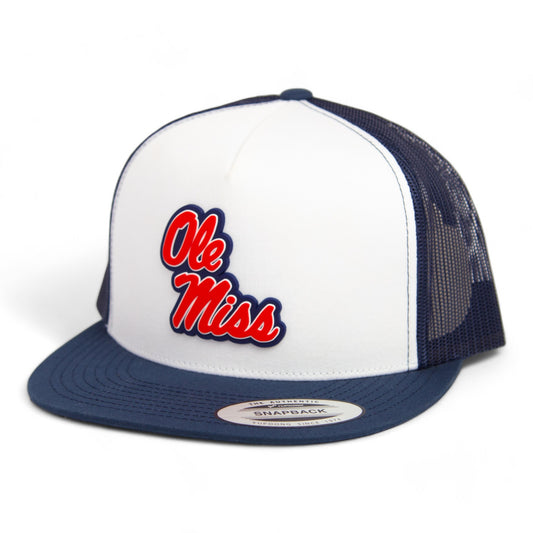 Ole Miss Rebels 3D YP Snapback Flat Bill Trucker Hat- White/ Navy