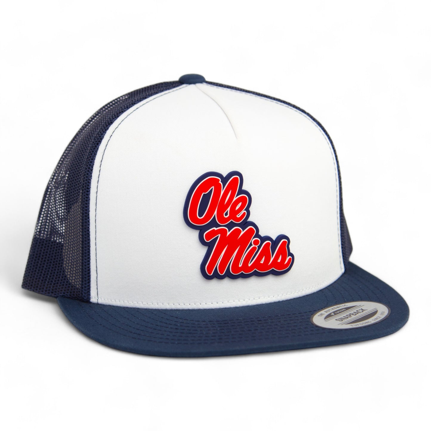 Ole Miss Rebels 3D YP Snapback Flat Bill Trucker Hat- White/ Navy