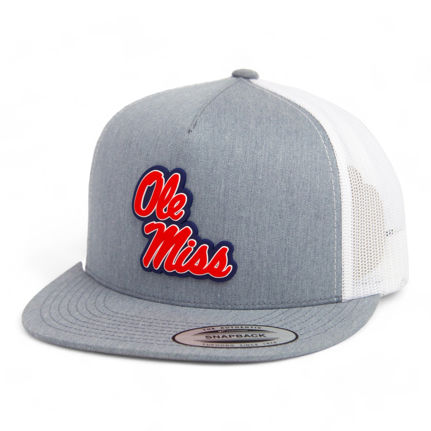 Ole Miss Rebels 3D YP Snapback Flat Bill Trucker Hat- Heather Grey/ White