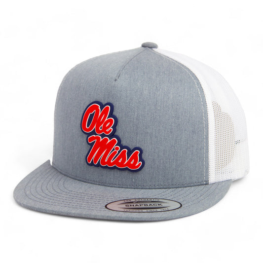 Ole Miss Rebels 3D YP Snapback Flat Bill Trucker Hat- Heather Grey/ White