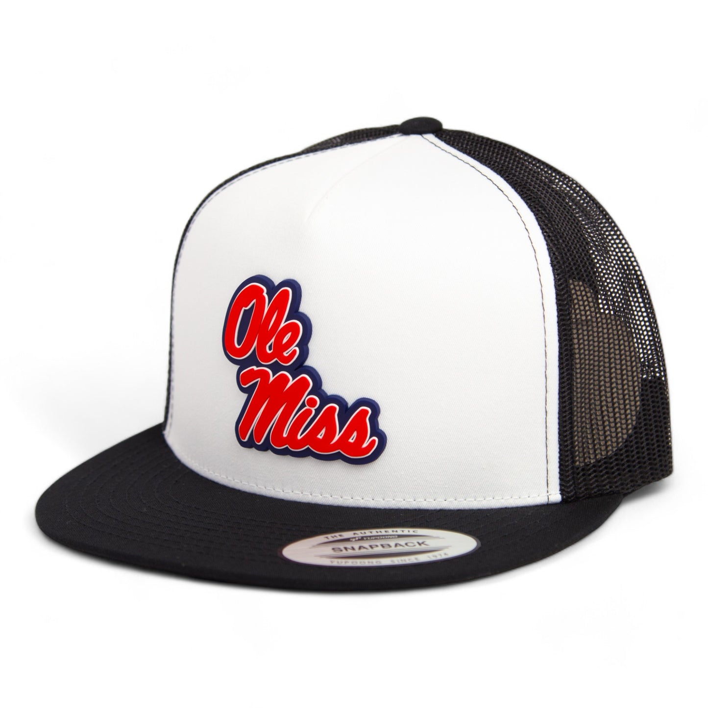 Ole Miss Rebels 3D YP Snapback Flat Bill Trucker Hat- White/ Black