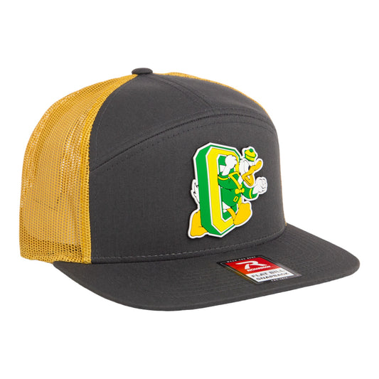 Oregon Ducks Retro 3D Snapback Seven-Panel Flat Bill Trucker Hat- Charcoal/ Old Gold