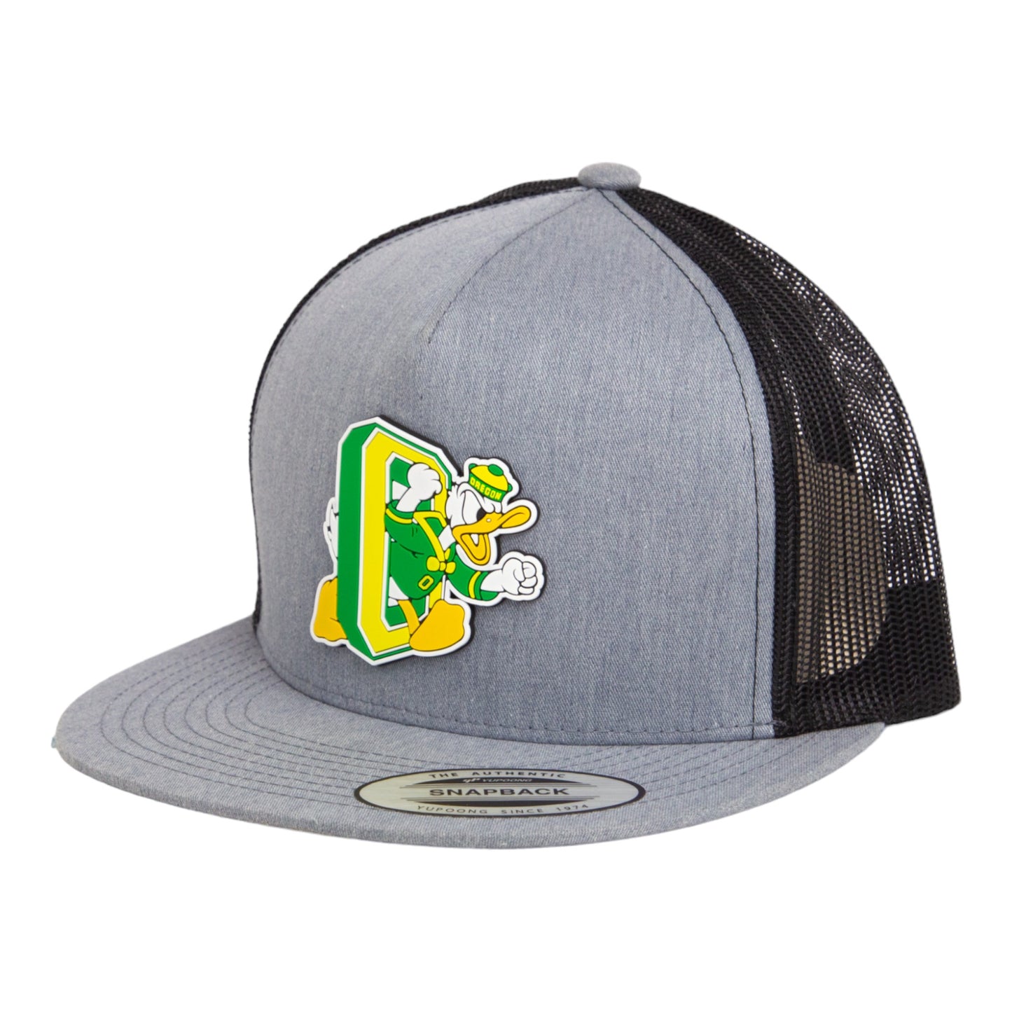 Oregon Ducks Retro 3D YP Snapback Flat Bill Trucker Hat- Heather Grey/ Black
