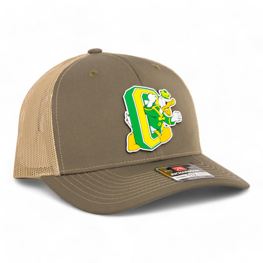 Oregon Ducks Retro 3D Snapback Trucker Hat- Loden/ Tan