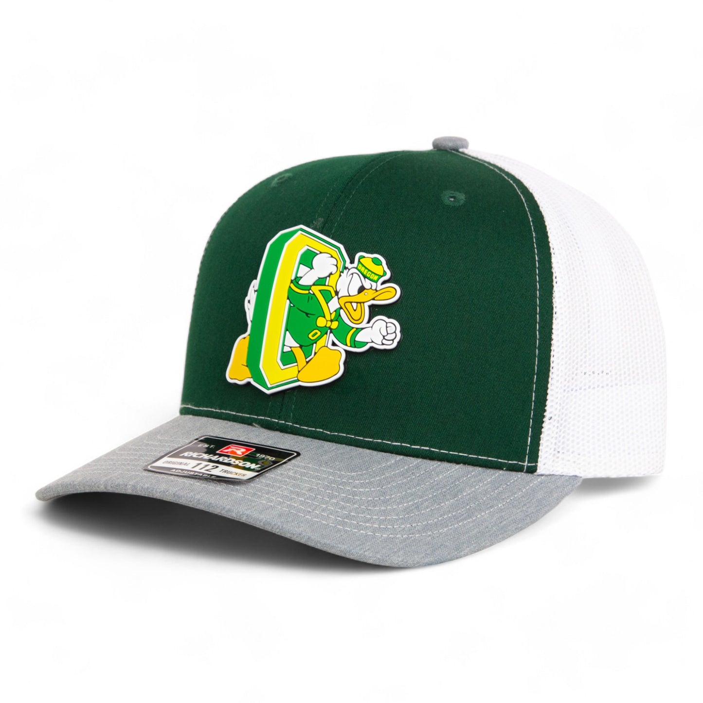 Oregon Ducks Retro 3D Snapback Trucker Hat- Dark Green/ White/ Heather Grey