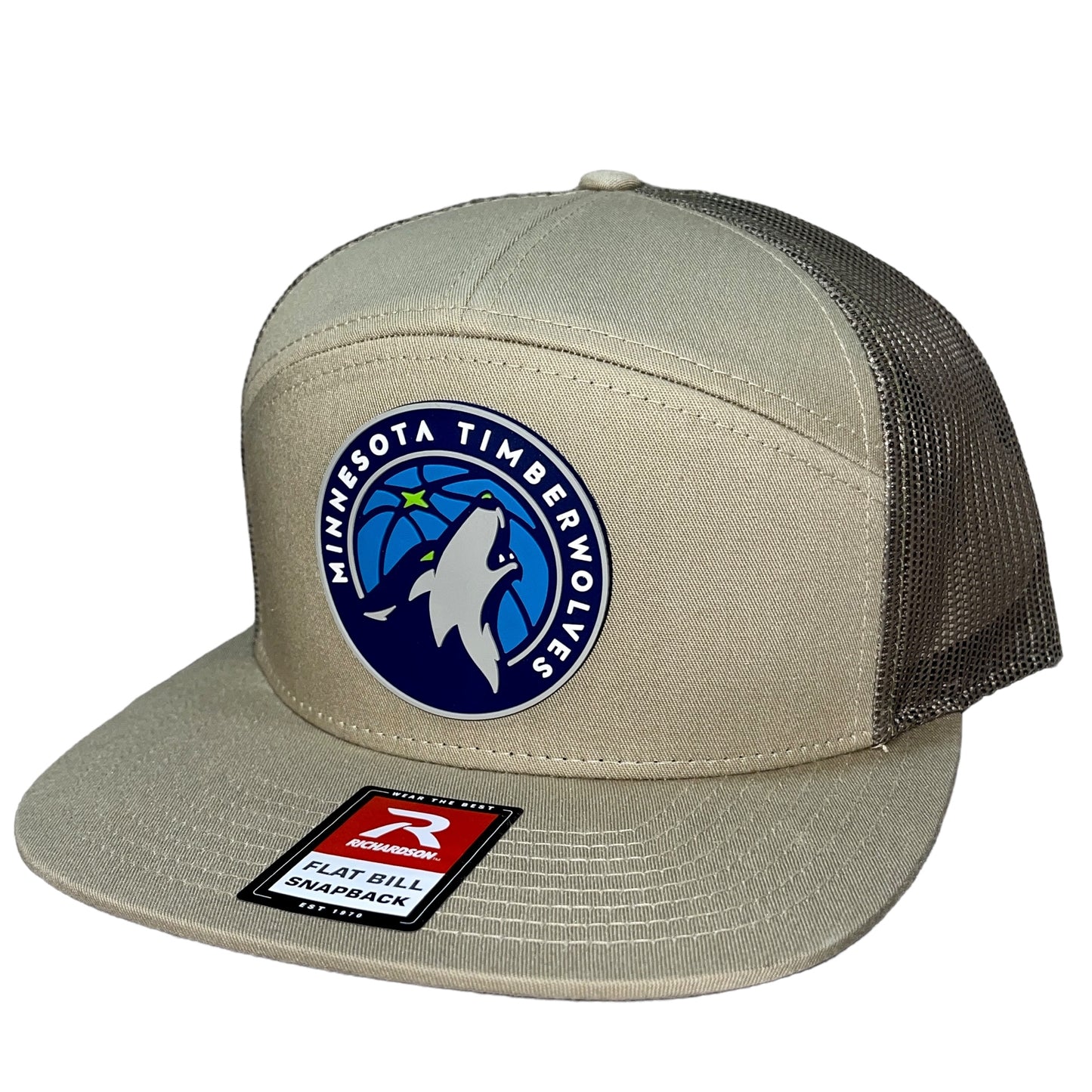 Minnesota Timberwolves 3D Snapback Seven-Panel Flat Bill Trucker Hat- Khaki/ Loden Green - Ten Gallon Hat Co.