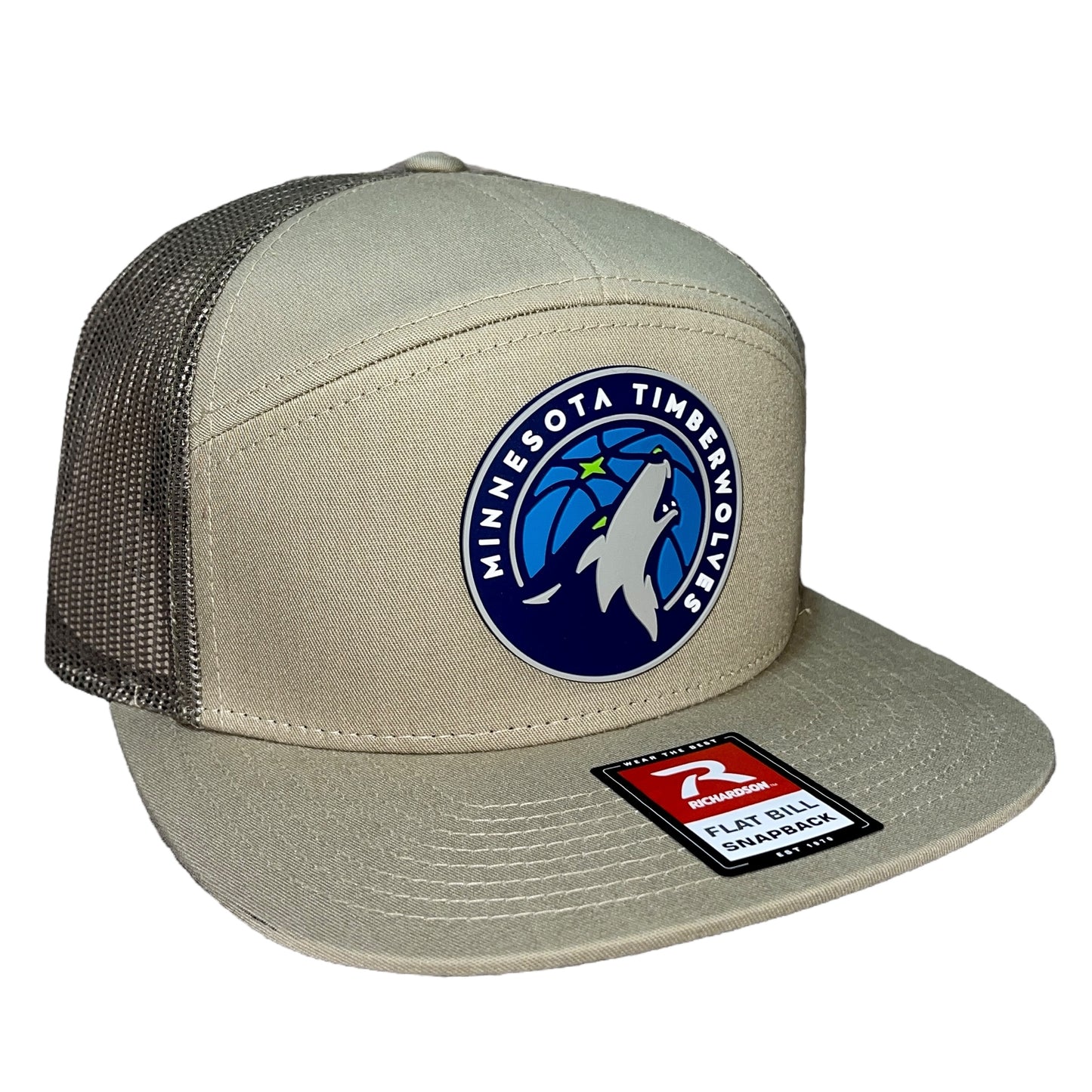 Minnesota Timberwolves 3D Snapback Seven-Panel Flat Bill Trucker Hat- Khaki/ Loden Green - Ten Gallon Hat Co.