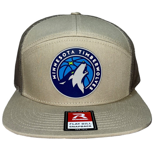 Minnesota Timberwolves 3D Snapback Seven-Panel Flat Bill Trucker Hat- Khaki/ Loden Green - Ten Gallon Hat Co.