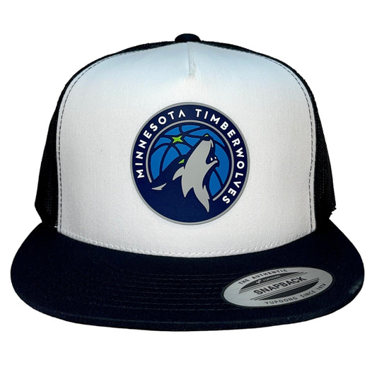 Minnesota Timberwolves 3D YP Snapback Flat Bill Trucker Hat- White/ Black - Ten Gallon Hat Co.