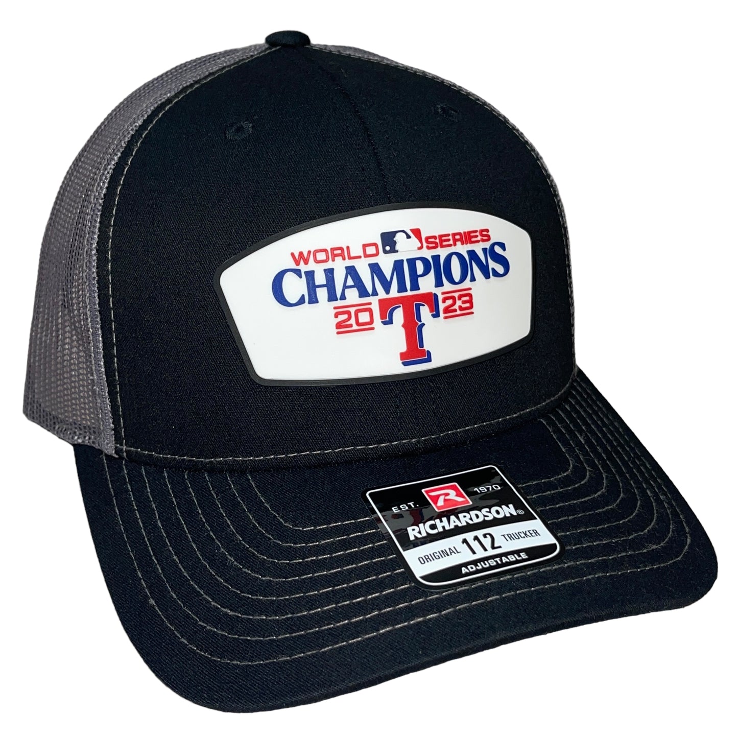 Texas Rangers 2023 World Series Champions 3D Snapback Trucker Hat- Black/ Charcoal