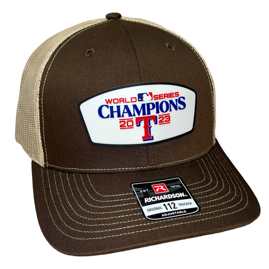 Texas Rangers 2023 World Series Champions 3D Snapback Trucker Hat- Brown/ Tan