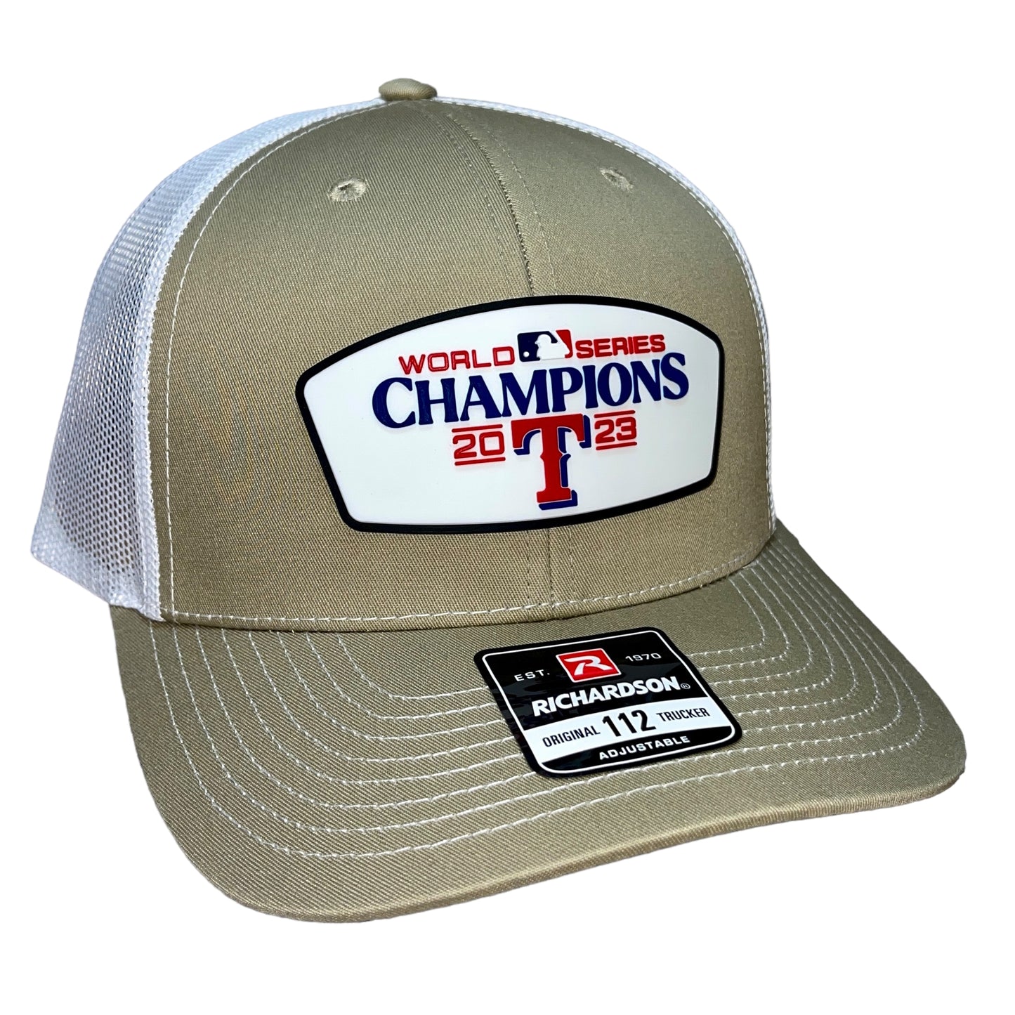 Texas Rangers 2023 World Series Champions 3D Snapback Trucker Hat- Khaki/ White