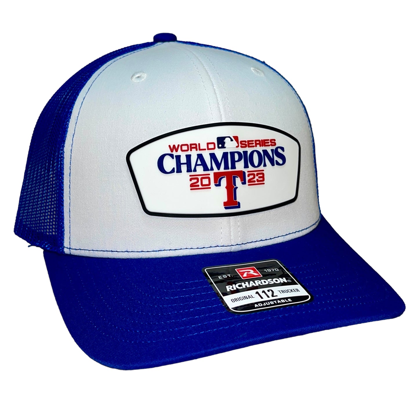 Texas Rangers 2023 World Series Champions 3D Snapback Trucker Hat- White/ Royal