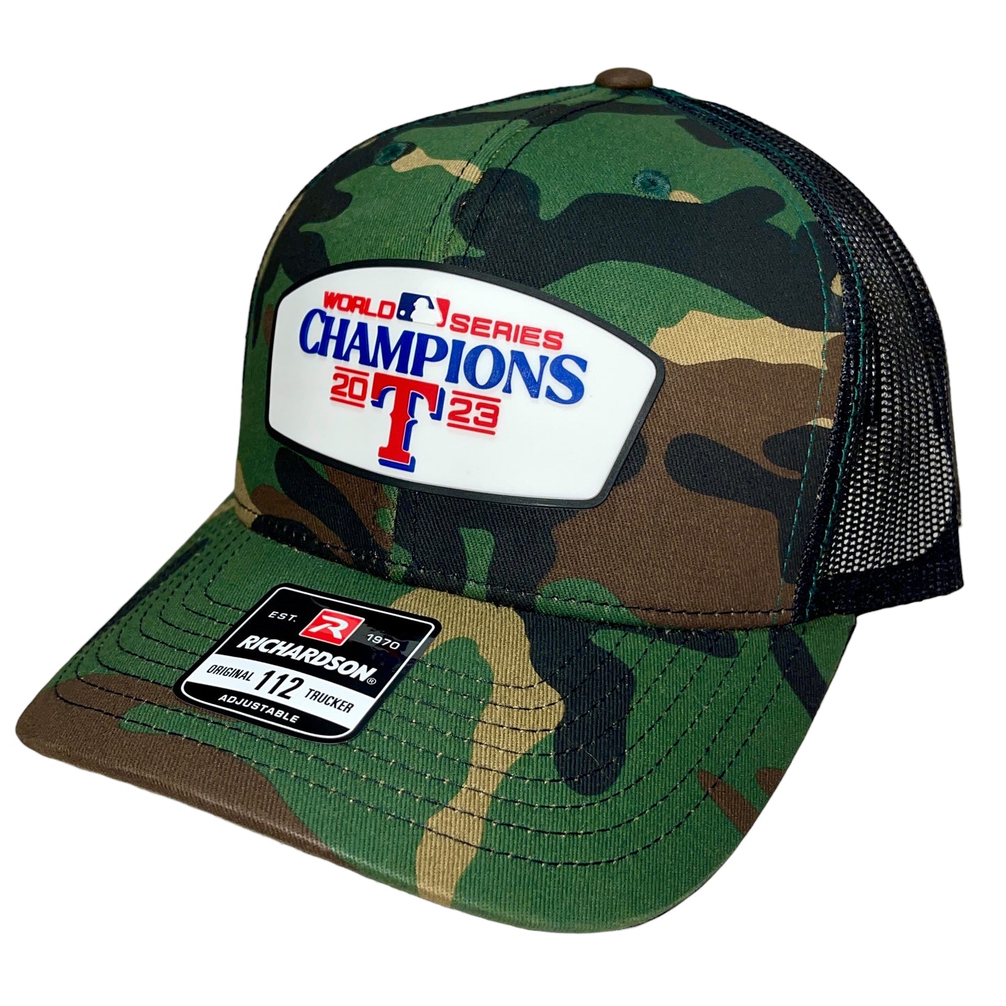 Texas Rangers 2023 World Series Champion 3D Snapback Trucker Hat- Army Camo/ Black