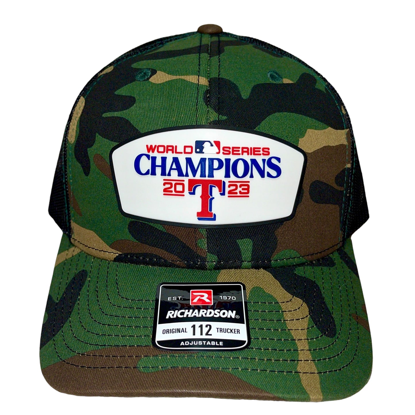 Texas Rangers 2023 World Series Champion 3D Snapback Trucker Hat- Army Camo/ Black
