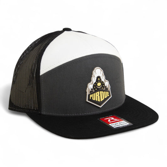 Purdue Boilermaker Special 3D Snapback Seven-Panel Flat Bill Trucker Hat- Charcoal/ White/ Black