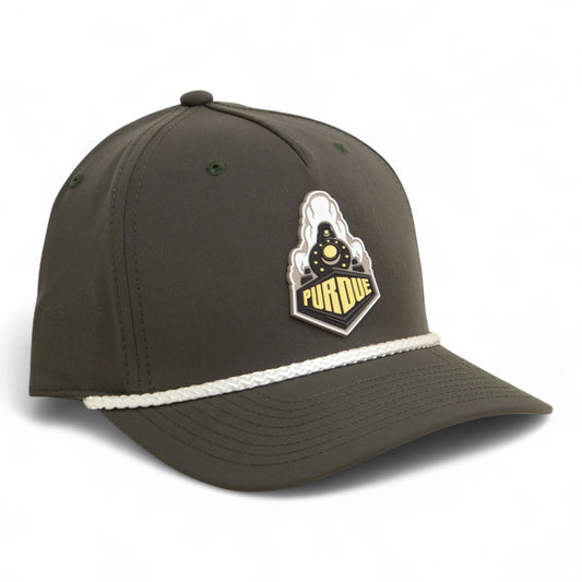 Purdue Boilermaker Special 3D Five Panel Classic Rope Hat- Dark Olive Green/ White