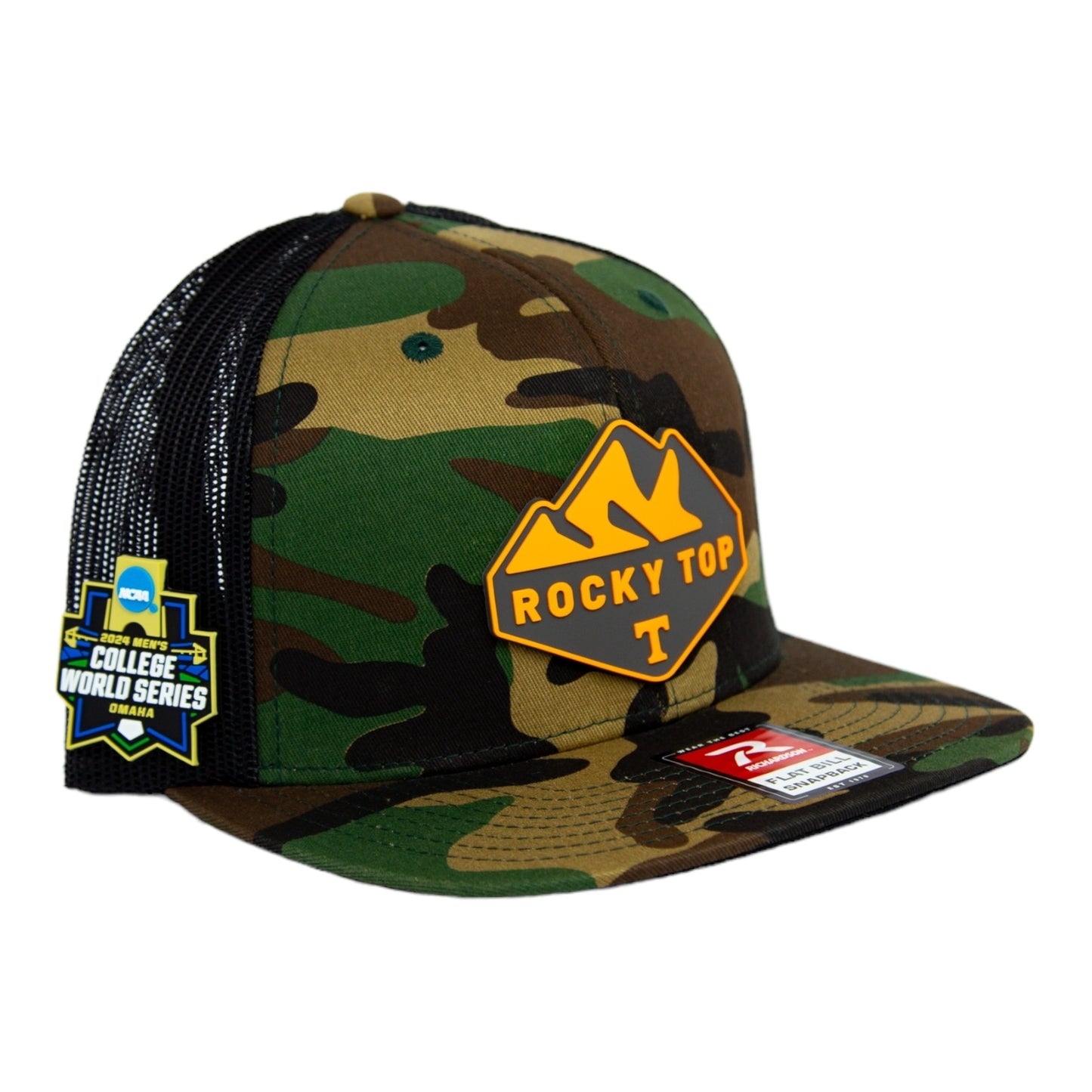 Tennessee Volunteers 2024 Men's College World Series 3D Wool Blend Flat Bill Hat- Army Camo/ Black