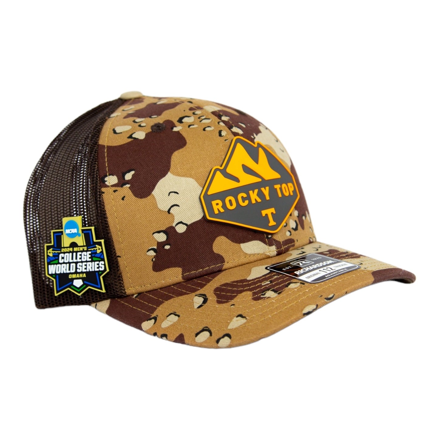 Tennessee Volunteers 2024 Men's College World Series 3D Snapback Trucker Hat- Desert Camo/ Brown