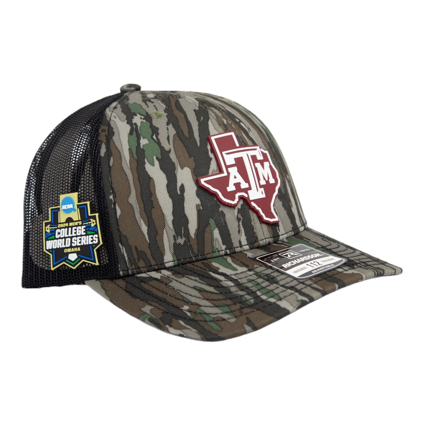 Texas A&M Aggies 2024 Men's College World Series 3D Snapback Trucker Hat- Realtree Original/ Black