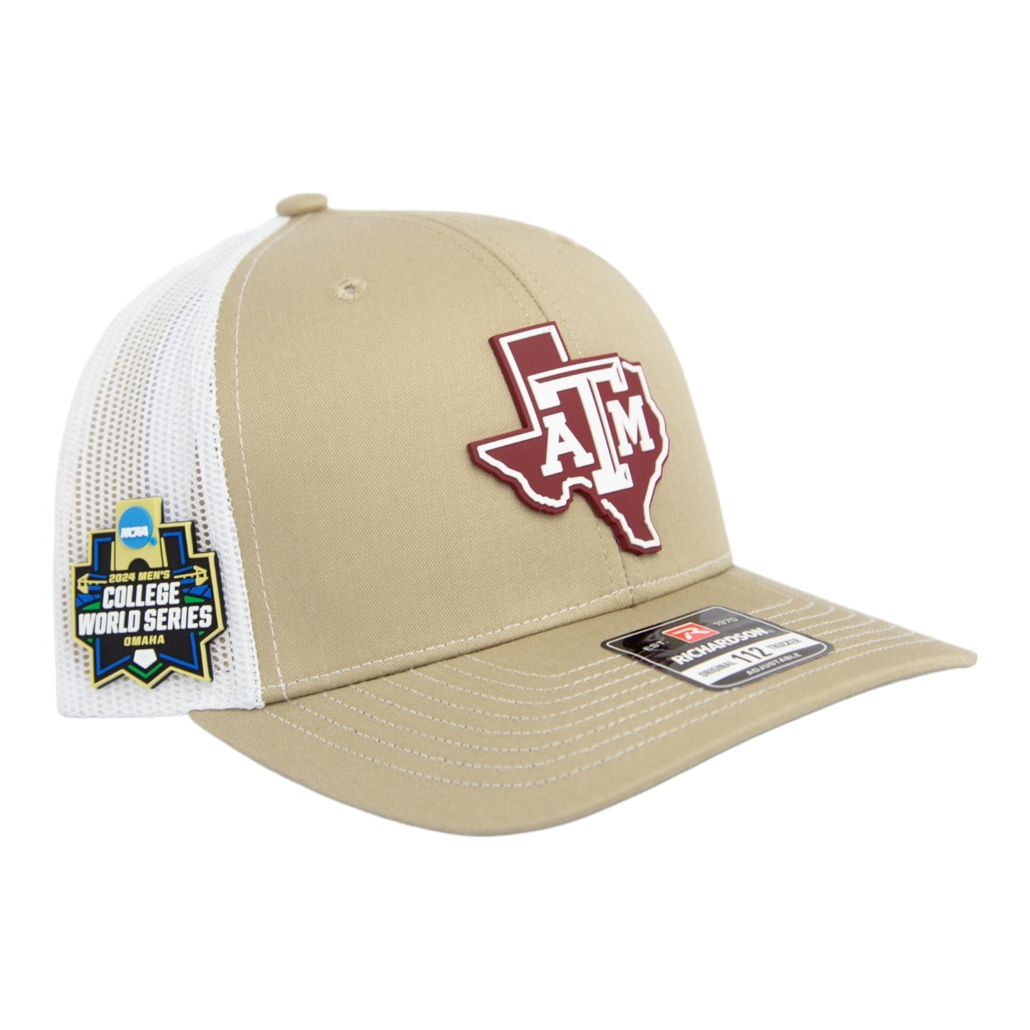 Texas A&M Aggies 2024 Men's College World Series 3D Snapback Trucker Hat- Tan/ White