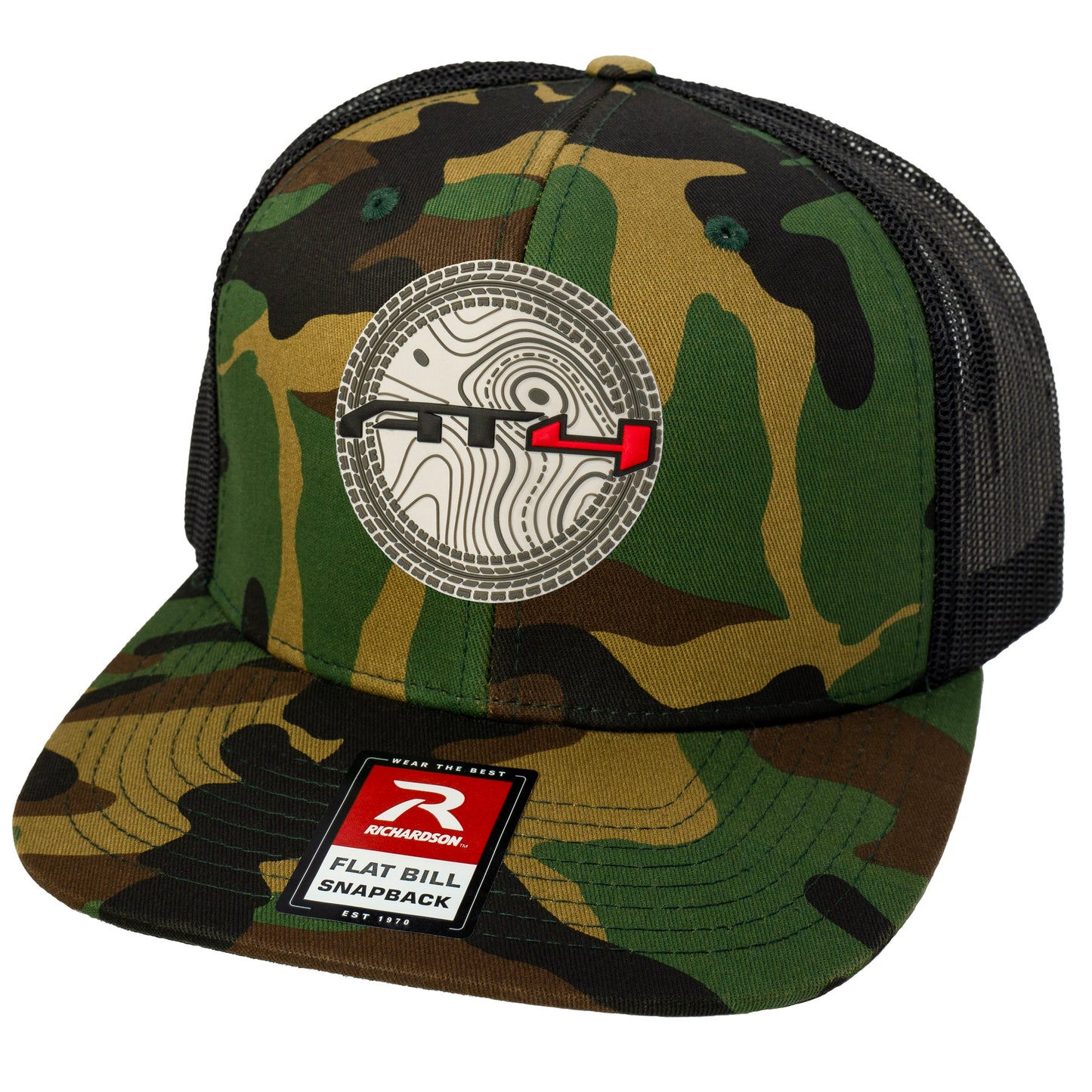 AT4 3D Topo Wool Blend Flat Bill Trucker Hat-Army Camo/ White - Ten Gallon Hat Co.