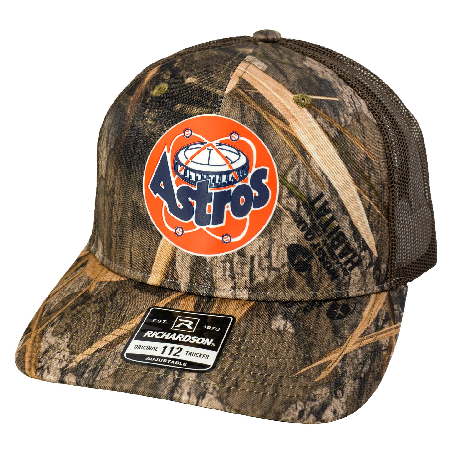 Astros Retro Astrodome 3D Patterned Snapback Trucker Hat- Mossy Oak Habitat/ Brown - Ten Gallon Hat Co.