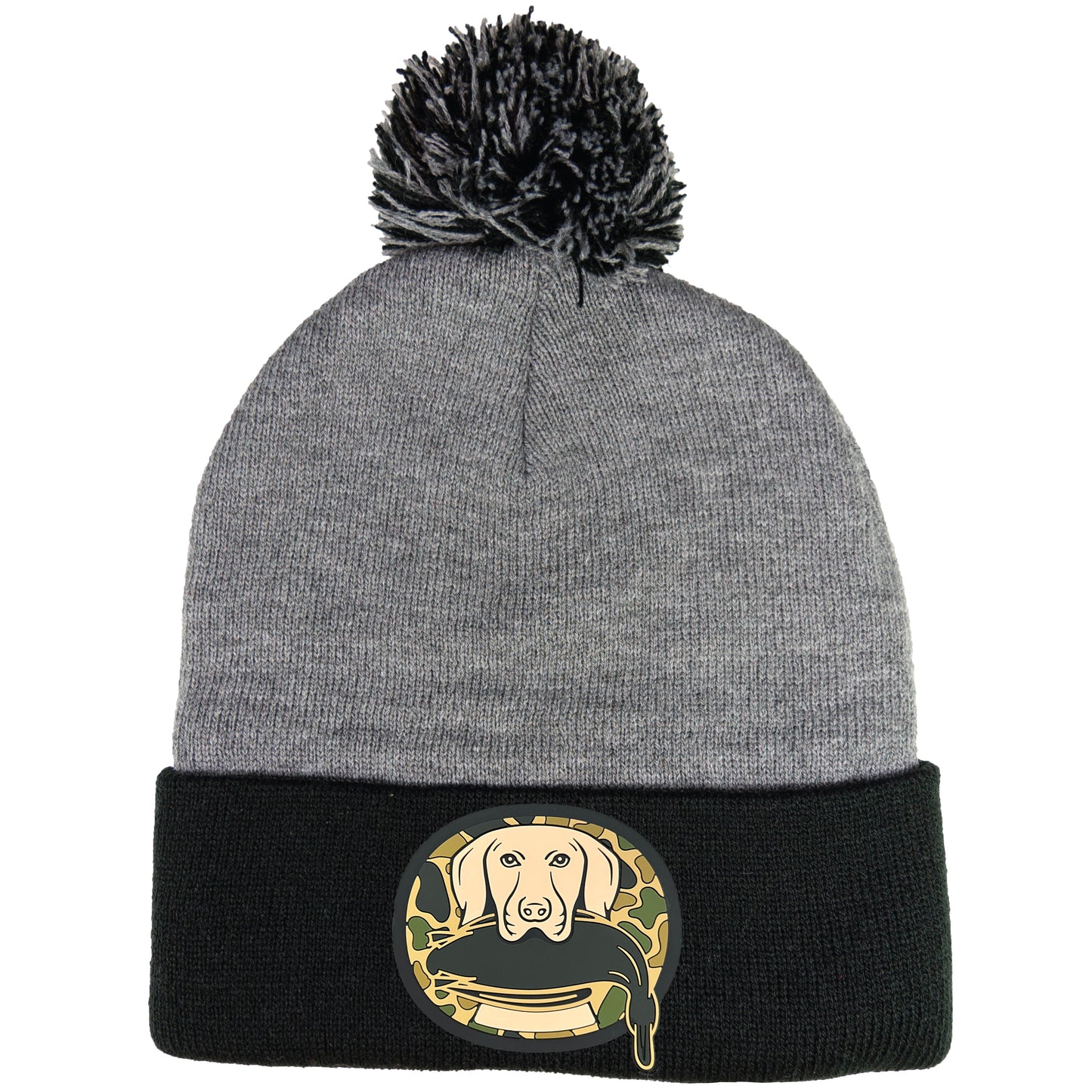 Just Retrievin' - T.G.H.C Original 3D Patch 12 in Knit Pom-Pom Top Beanie- Dark Heather Grey/ Black - Ten Gallon Hat Co.