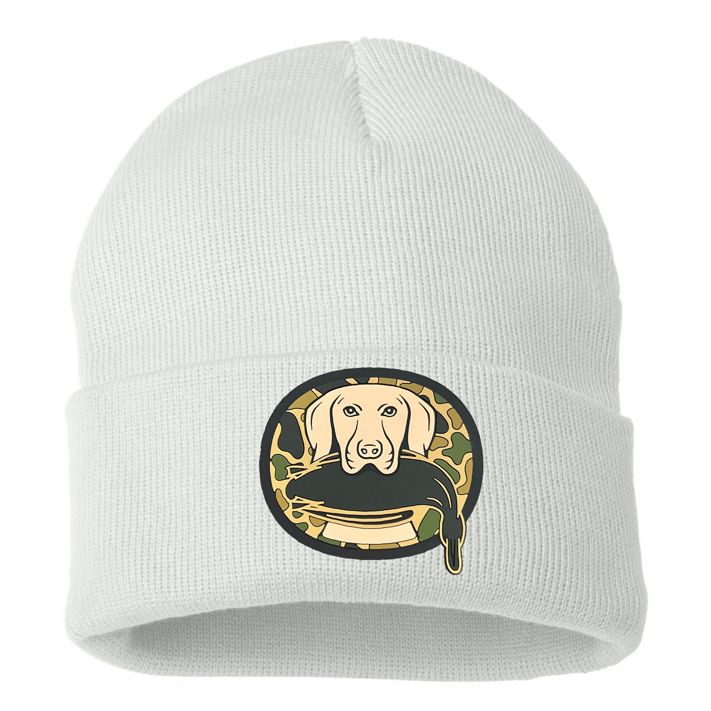 Just Retrievin' - T.G.H.C Original 3D Patch Design 12 in Knit Beanie- White - Ten Gallon Hat Co.