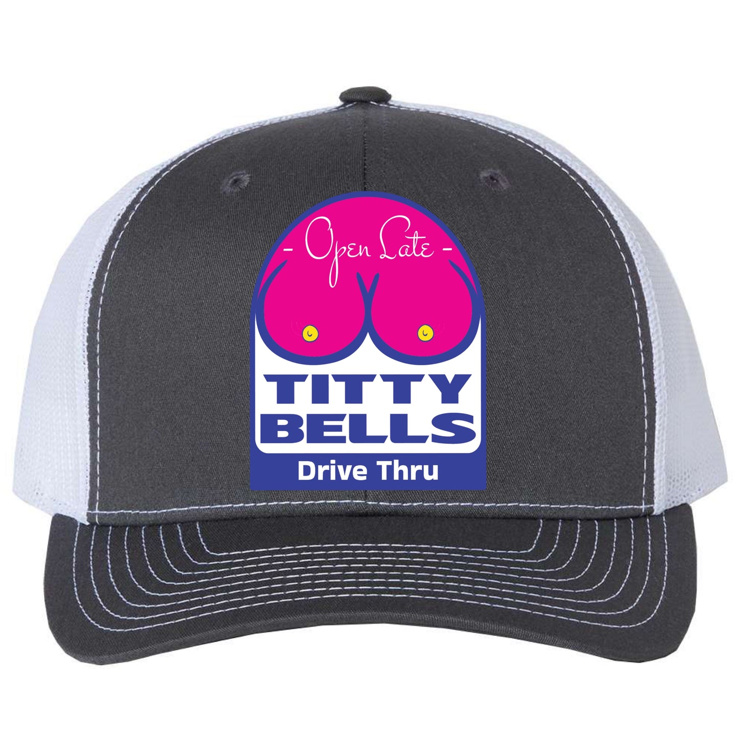 Titty Bells 3 D PVC Patch Hat- Charcoal/ White - Ten Gallon Hat Co.