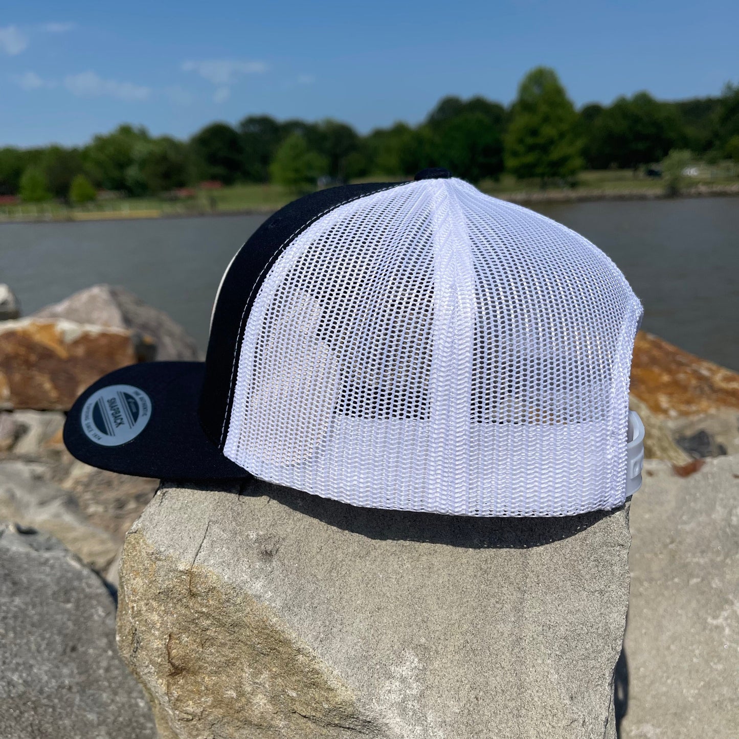 AT4 3D Topo YP Snapback Trucker Hat- Black/ White - Ten Gallon Hat Co.