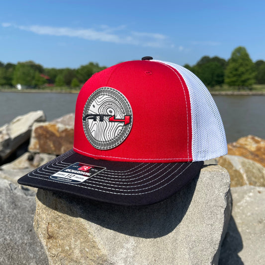 AT4 3D Topo Snapback Trucker Hat- Red/ White/ Black - Ten Gallon Hat Co.
