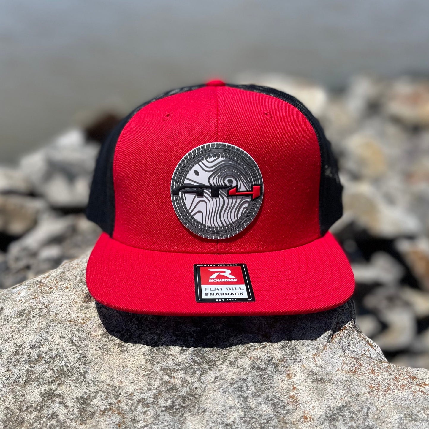 AT4 3D Topo Wool Blend Flat Bill Trucker Hat- Red/ Black - Ten Gallon Hat Co.