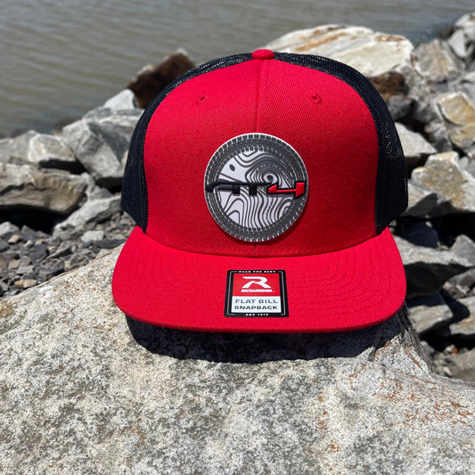 AT4 3D Topo Wool Blend Flat Bill Trucker Hat- Red/ Black - Ten Gallon Hat Co.