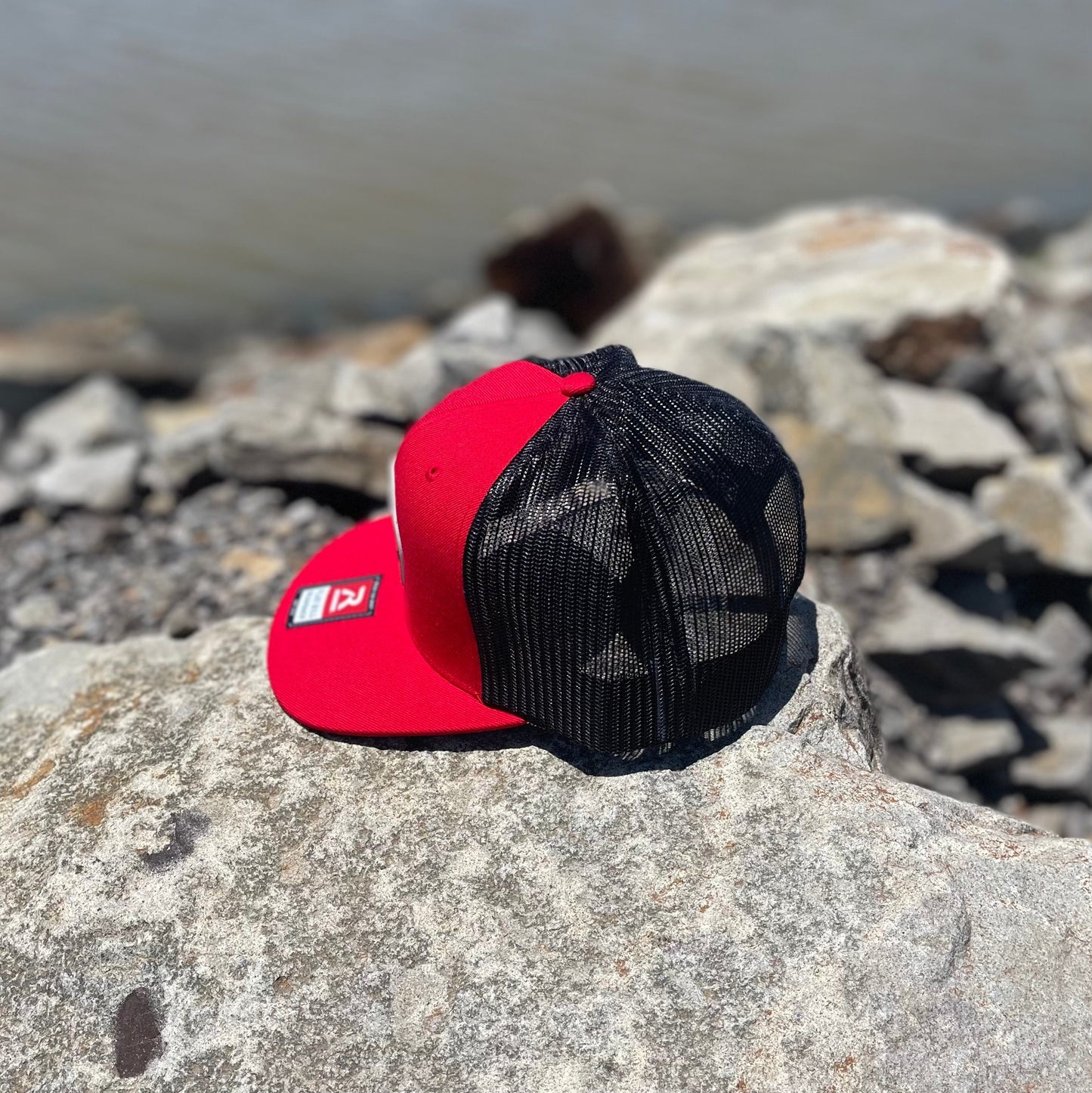 AT4 3D Topo Wool Blend Flat Bill Trucker Hat- Red/ Black - Ten Gallon Hat Co.