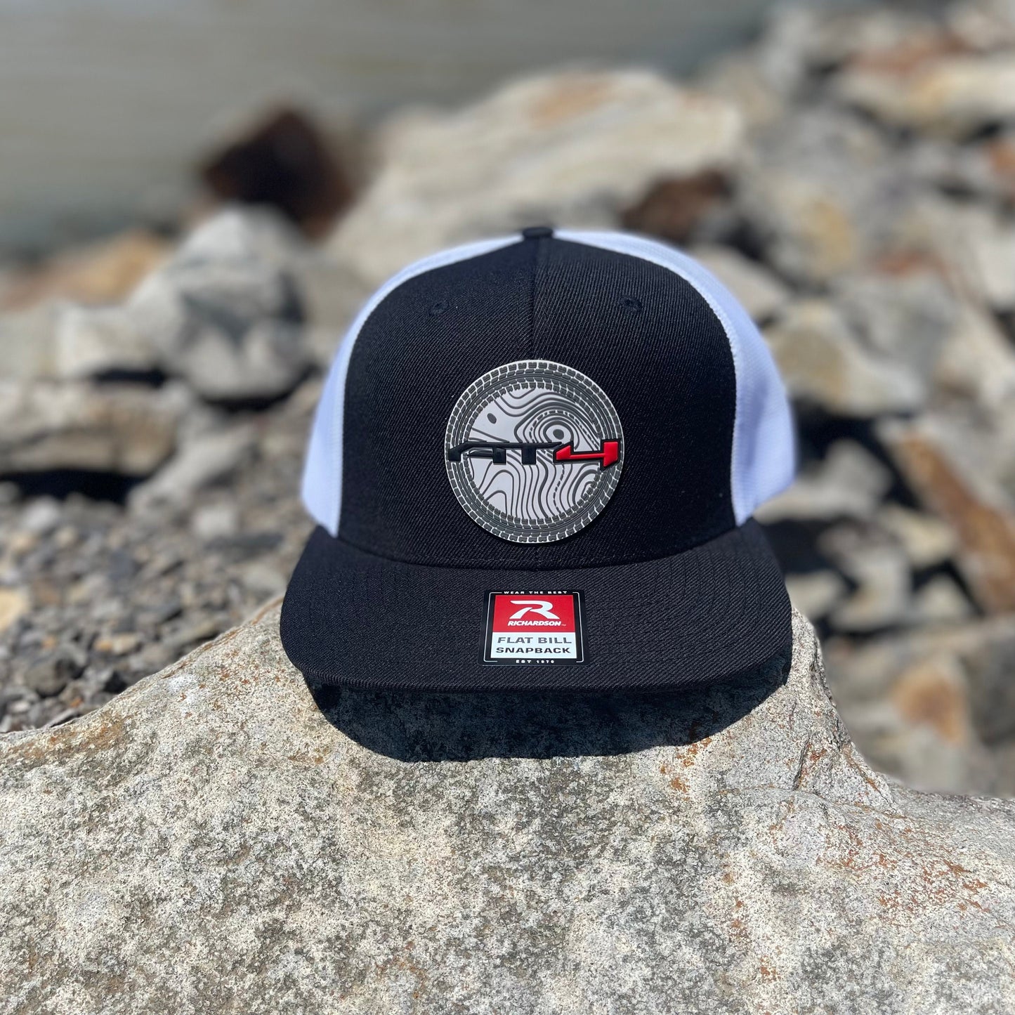 AT4 3D Topo Wool Blend Flat Bill Trucker Hat-Black/ White - Ten Gallon Hat Co.