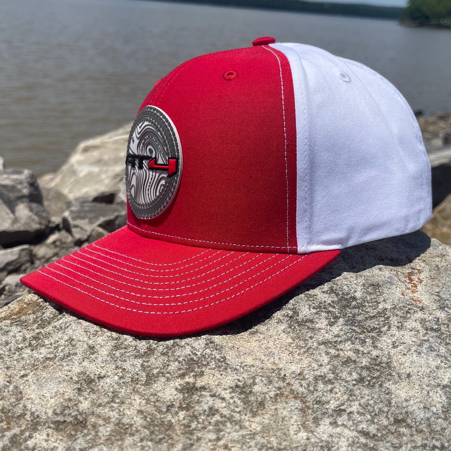 AT4 3D Topo Twill Back Trucker Hat- Red/ White - Ten Gallon Hat Co.