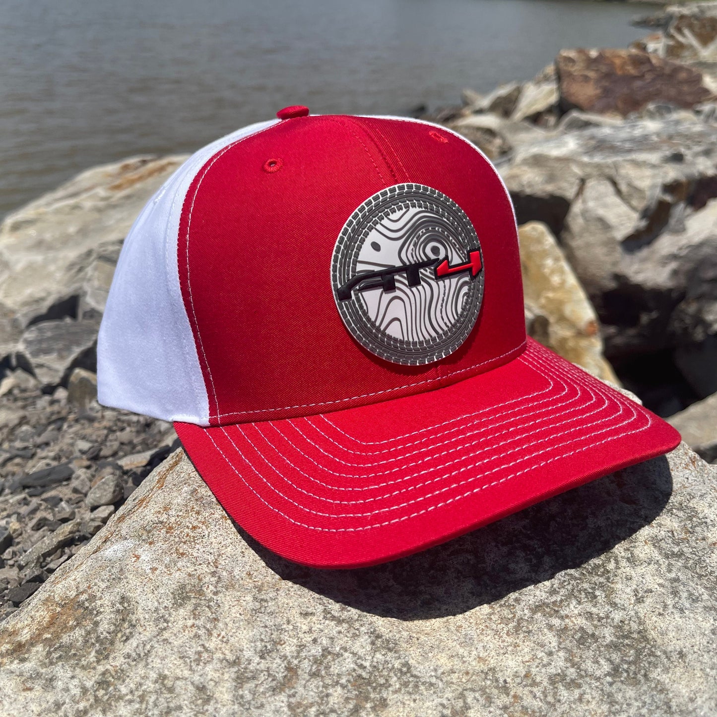 AT4 3D Topo Twill Back Trucker Hat- Red/ White - Ten Gallon Hat Co.