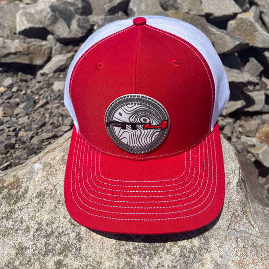 AT4 3D Topo Twill Back Trucker Hat- Red/ White - Ten Gallon Hat Co.