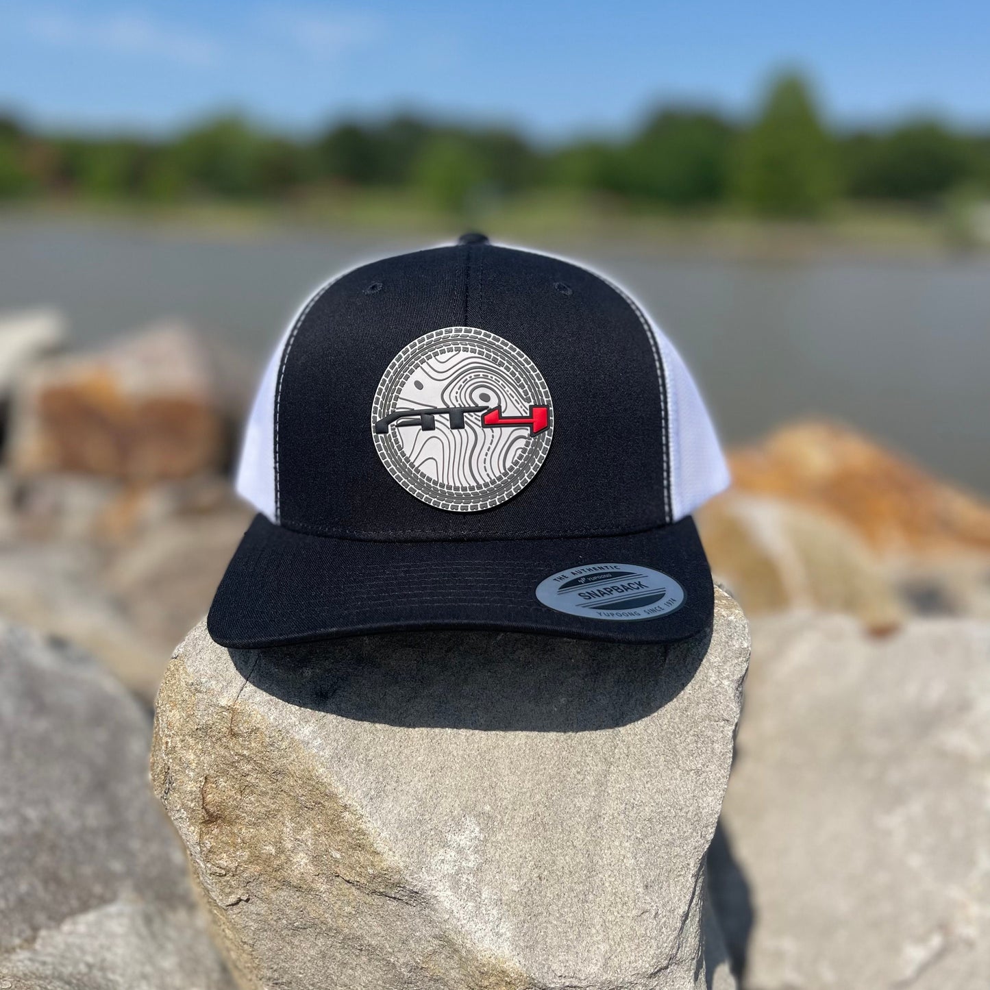 AT4 3D Topo YP Snapback Trucker Hat- Black/ White - Ten Gallon Hat Co.