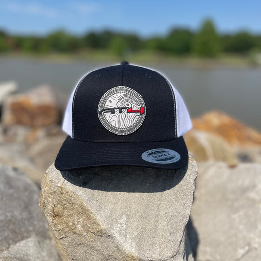 AT4 3D Topo YP Snapback Trucker Hat- Black/ White - Ten Gallon Hat Co.